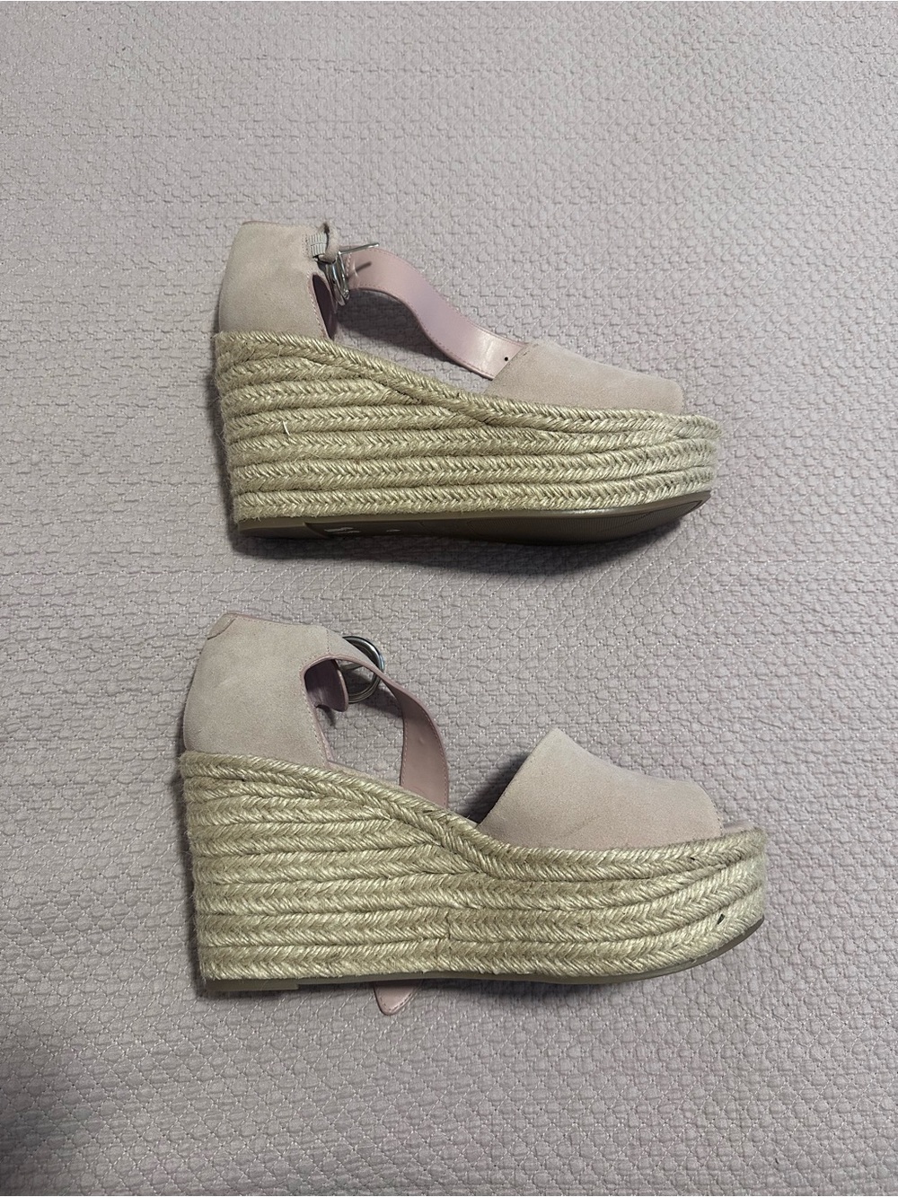 Marc Fisher mute lavender size 11 Espadrille Wedge Sandals with Pink Ankle Strap
